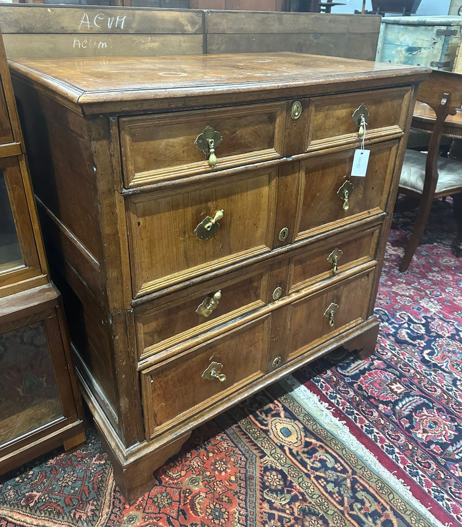 A late 17th century / early 18th century walnut and oak two part chest of drawers width 95cm, depth 56cm, height 97cm